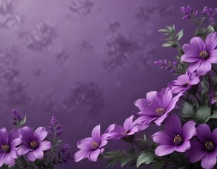 Decorative purple flower background with space for text, border, blooms, watercolor, floral