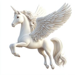 Cute 3D Cartoon Style Pegasus on White Background, Side View, 3D Rendered, Isolated Illustration.