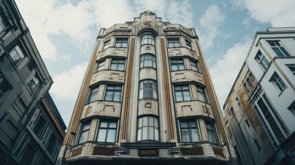 Vintage European Architecture with Art Deco Elements Against Sky