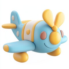 Cute 3D Cartoon Style Plane on White Background, Side View, 3D Rendered, Isolated Illustration.
