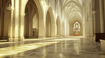 Fototapeta premium Sunlit cathedral interior, serene space