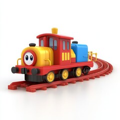 Cute 3D Cartoon Style Train on White Background, Side View, 3D Rendered, Isolated Illustration.