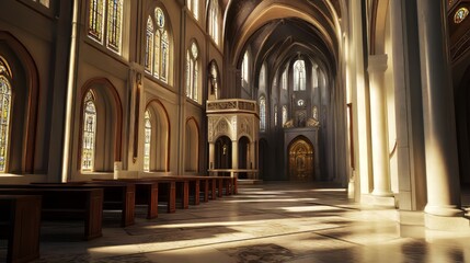 Fototapeta premium Sunlit interior of a grand cathedral