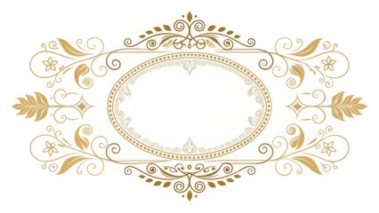 A decorative golden frame featuring intricate floral designs and an empty oval center, perfect for showcasing text or images.