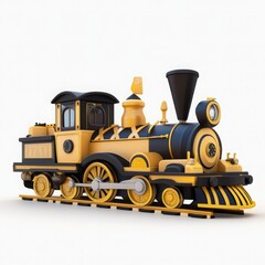 Cute 3D Cartoon Style Train on White Background, Side View, 3D Rendered, Isolated Illustration.