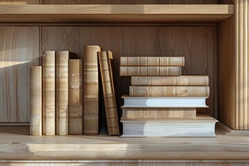 Flawless Visual of Book Shelf with Stack of No Cover Books for Storage