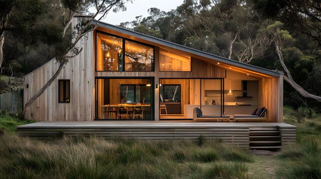 Luxurious wooden country house near Wilsons Promontory in South Australia, available for holiday rentals, designed in Nordic architecture