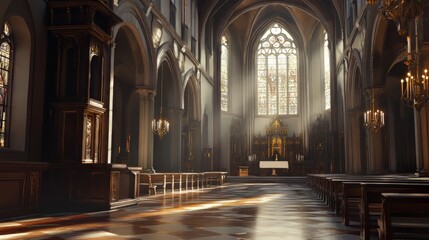 Fototapeta premium Sunlit interior of a grand church