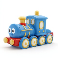 Cute 3D Cartoon Style Train on White Background, Side View, 3D Rendered, Isolated Illustration.