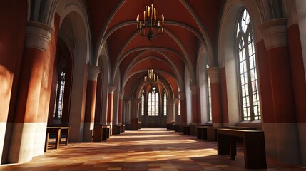 Fototapeta premium Sunlit Gothic cathedral hallway