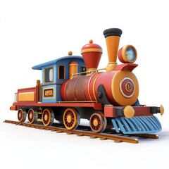 Cute 3D Cartoon Style Train on White Background, Side View, 3D Rendered, Isolated Illustration.