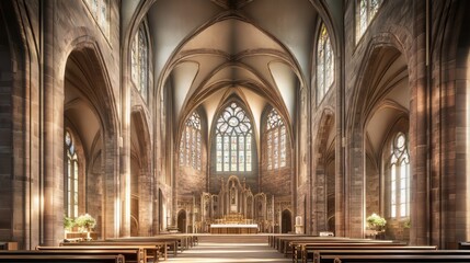 Fototapeta premium Sunlit Cathedral Interior Grandeur