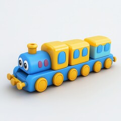 Cute 3D Cartoon Style Train on White Background, Side View, 3D Rendered, Isolated Illustration.