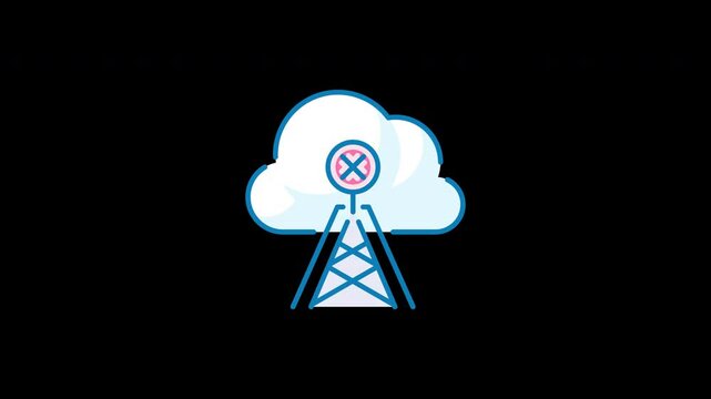 A stylized illustration of a communication tower with a cloud background, presented in a flat design.