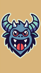 Head of a horned monster mascot in flat style 