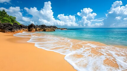 Breathtaking tropical beach with golden sand and vibrant turquoise waters.