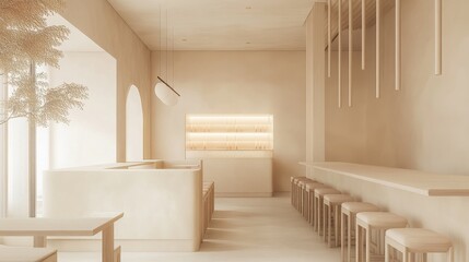 Minimalistic Restaurant Interior Design with Soft Neutral Tones