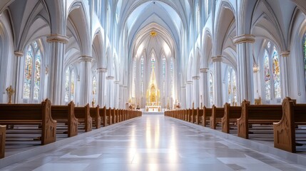 Fototapeta premium Grand church interior, serene and bright
