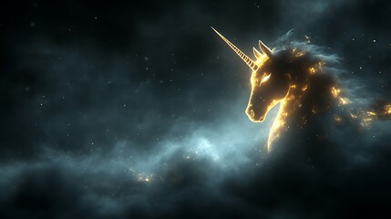 Golden Unicorn Emerging From Mystical Mist