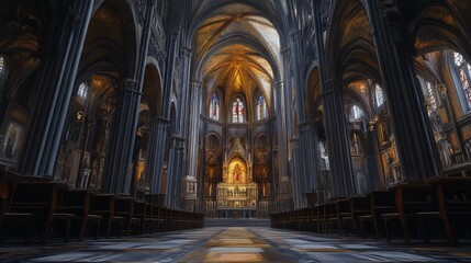 Fototapeta premium Grandiose church interior, serene and calm
