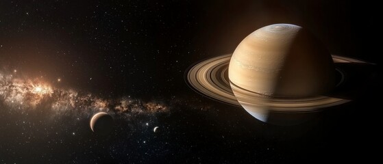 Majestic Saturn  Rings  Moons    Galaxy Background
