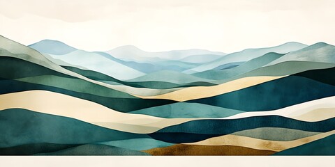 Obraz premium Serene teal mountain range landscape; peaceful nature scene, home decor