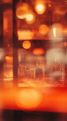 Fototapeta premium Soft Glowing Lights Reflected in Glassware on a Bar Counter