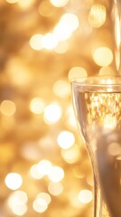 Elegant Glass with Sparkling Drink Against Blurred Golden Background