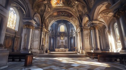 Fototapeta premium Sunlit interior of a grand cathedral