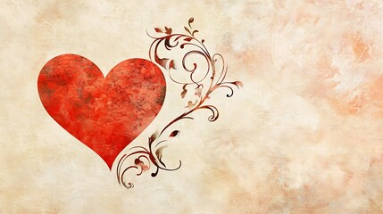 A textured red heart with ornate floral design