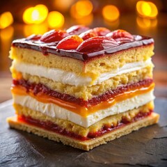 A slice of six lear of very nice delicious designable  cream with vevrant yellow colour close up