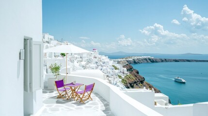 Fototapeta premium Santorini Greece Idyllic Whitewashed Terrace View