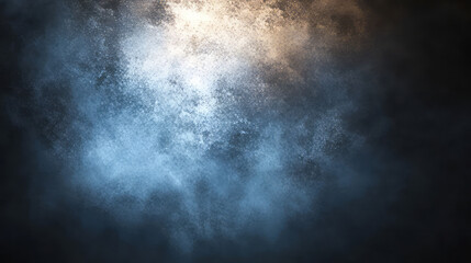 dynamic abstract art: explore the captivating interplay of blue and gold powder explosions against a dark textured backdrop with cosmic dust particles and grunge overlays