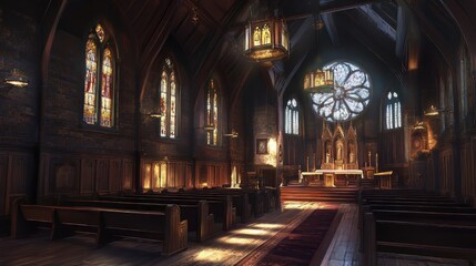 Fototapeta premium Tranquil interior of a stone church