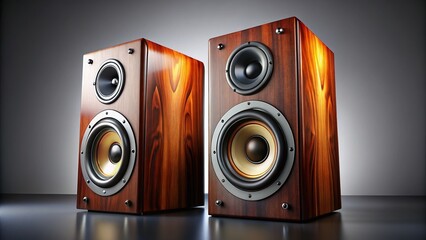 Brown Wooden Music Speakers, High-Fidelity Audio, Rich Sound, Deep Bass, Home Theater, Stereo System, Luxury Audiophile Equipment