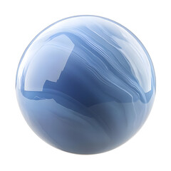 Blue Agate Sphere with White Swirls Isolated on Transparent Background.