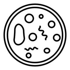 Modern line art petri dish icon with bacteria culture. Ideal for science, research, and microbiology projects. 