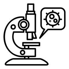 Modern line art microscope icon with a virus. Ideal for science, research, and medical projects. 