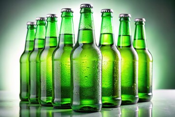 Close-Up Green Beer Bottles Studio Lighting Photography - Sharp Bright Colors