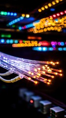 Illuminated Fiber Optic Cables  Network Technology  Data Transfer  Internet Connection  Ab