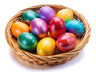 Colorful Easter Eggs in Basket, Spring Holiday Decoration, Bright Easter Eggs