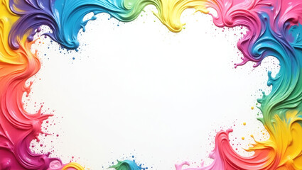 Bright abstract background with colorful splashes and paint strokes on white surface.Colorful brushstrokes on white background for creative and art projects