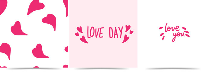 Set of vector elements for Valentine's Day. Greeting cards, seamless pattern for Valentine's Day.