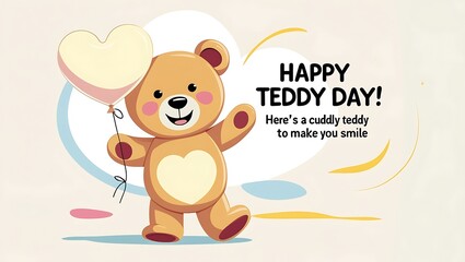 Happy Teddy Day A Cute Teddy Bear With A Heart Balloon