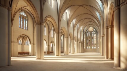 Fototapeta premium Sunlit Cathedral Interior Grandeur