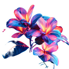 Vibrant Tropical Leaves Glowing with Neon Pink and Blue Light Isolated on Transparent Background