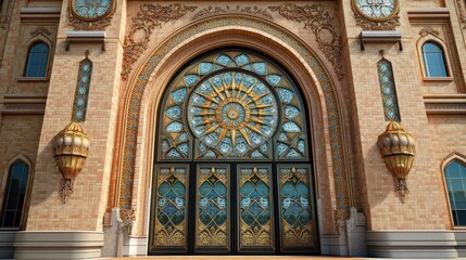 Obraz premium Palace ornate arched doors, sunny day, travel brochure