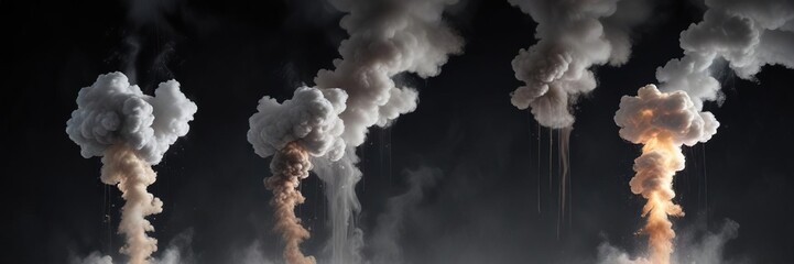 Fumes and vapors suspended in the air on a dark background, smoke particles, vapors, toxic plume