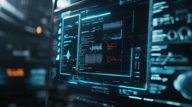 Transparent screens showing production metrics in an advanced factory