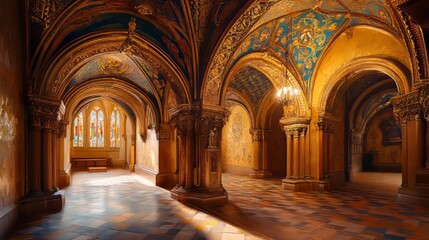 Fototapeta premium Ornate hallway with arched ceilings